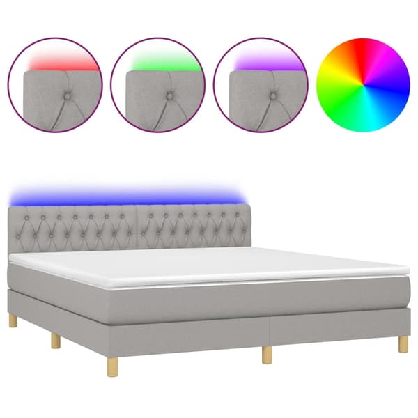 vidaXL Ramsäng med madrass & LED ljusgrå 180x200 cm tyg Grå