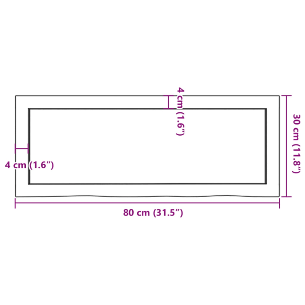 vidaXL Bänkskiva för badrum 80x30x(2-4) cm obehandlat massivt trä Brun
