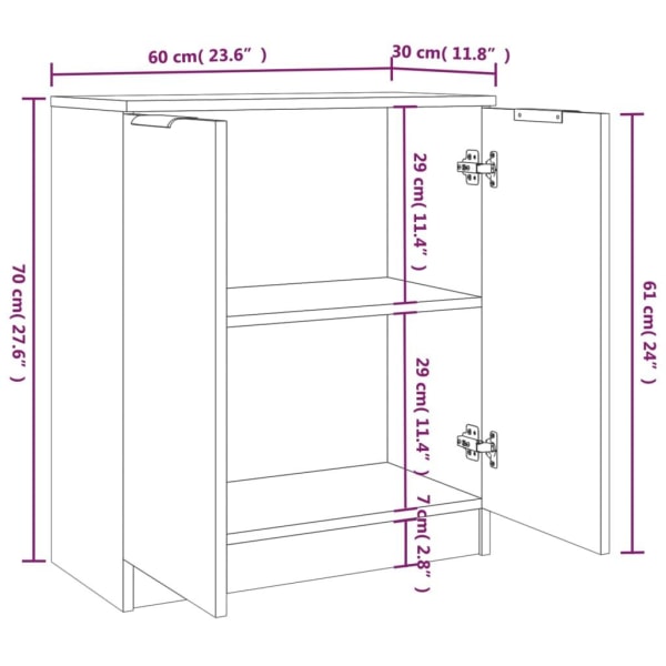 vidaXL Skänkar 2 st rökfärgad ek 60x30x70 cm konstruerat trä Brun