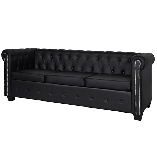 vidaXL Soffset Chesterfield i svart konstläder 2-sitsig + 3-sitsig Svart