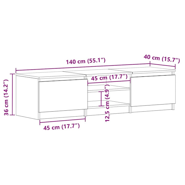 vidaXL Tv-bänk rökfärgad ek 140x40x35,5 cm konstruerat trä Brun