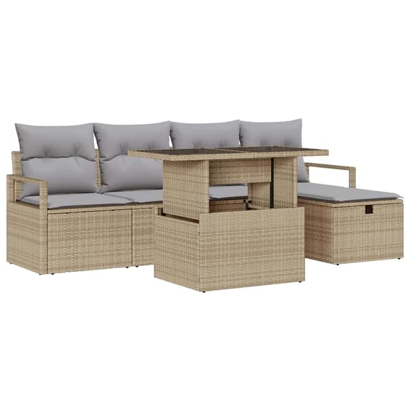 vidaXL Trädgårdsoffset 6 st Beige konstrotting Beige