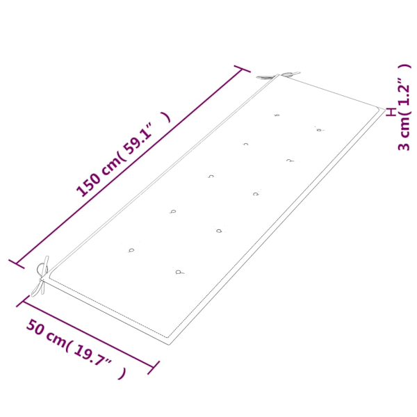 vidaXL Bataviabänk med röda rutiga dyna 150 cm massiv teak Brun