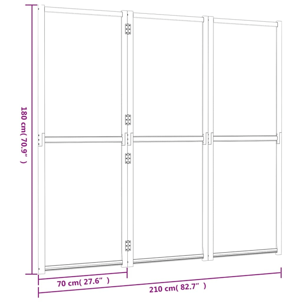 vidaXL Rumsavdelare 3 paneler svart 210x180 cm Svart