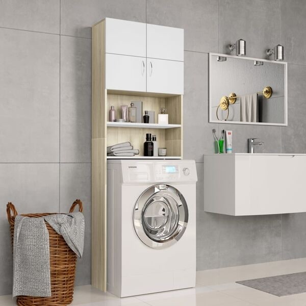 vidaXL Tvättmaskinsskåp vit och sonoma-ek 64x25,5x190 cm Beige