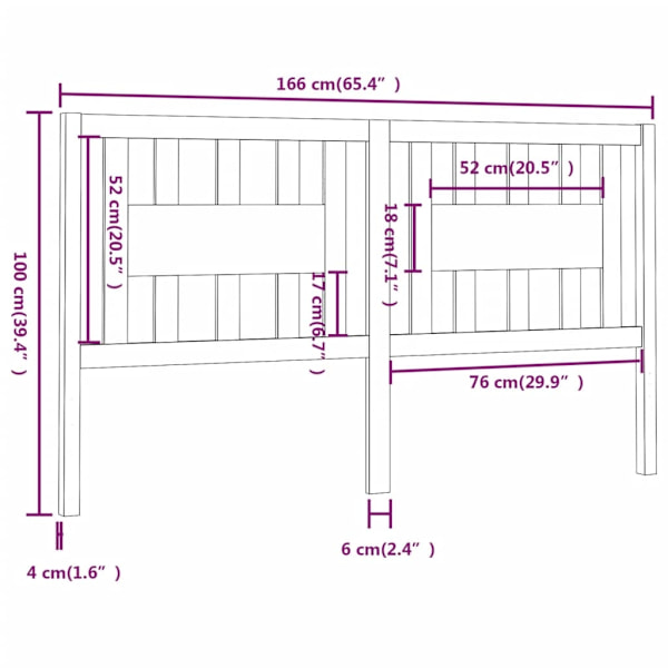 vidaXL Sänggavel honungsbrun 166x4x100 cm massiv furu Brun