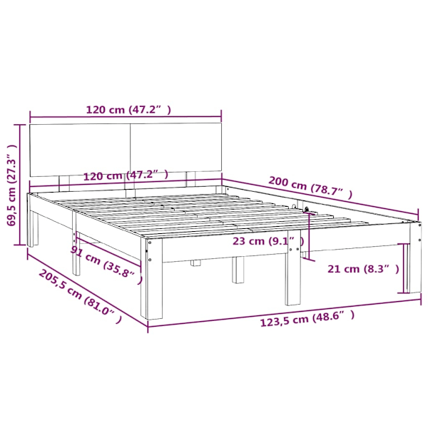 vidaXL Sängram vit massiv furu 120x200 cm Vit