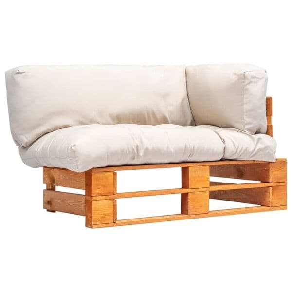 vidaXL Pallsoffa med sandfärgade dynor furu Beige