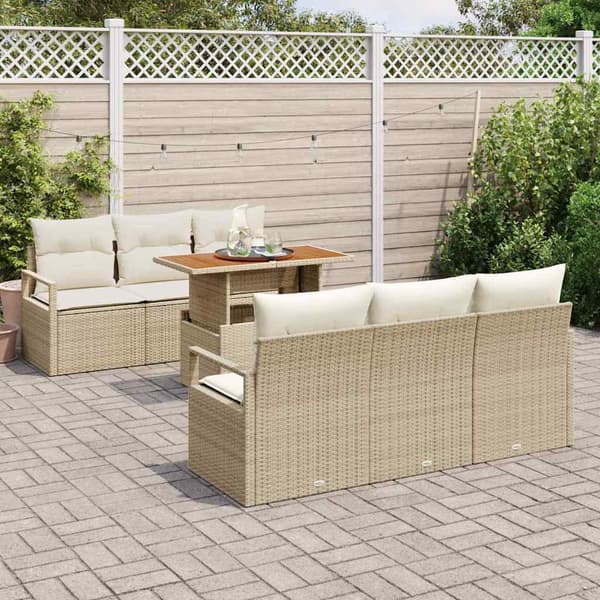vidaXL Trädgårdsoffset 7 st Beige Poly rattan Beige