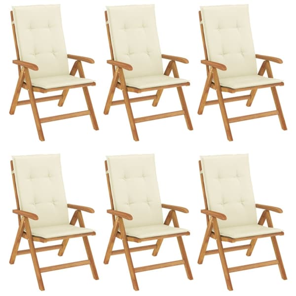 vidaXL Fällbara fåtöljer med dynor, 6 st, massivt trä, teak Brun
