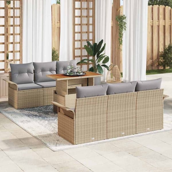 vidaXL Trädgårdsoffset 7 st beige och ljusgrå Beige