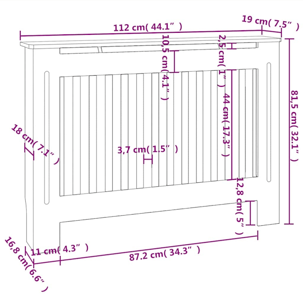 vidaXL Elementskydd i MDF 112 cm vit Vit