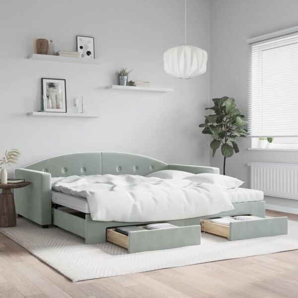vidaXL Dagbädd utdragbar med lådor ljusgrå 100x200 cm sammet Grå