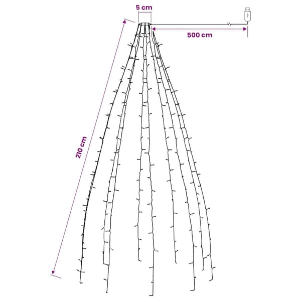 vidaXL Ljusnät för julgran 210 LED 210 cm Vit