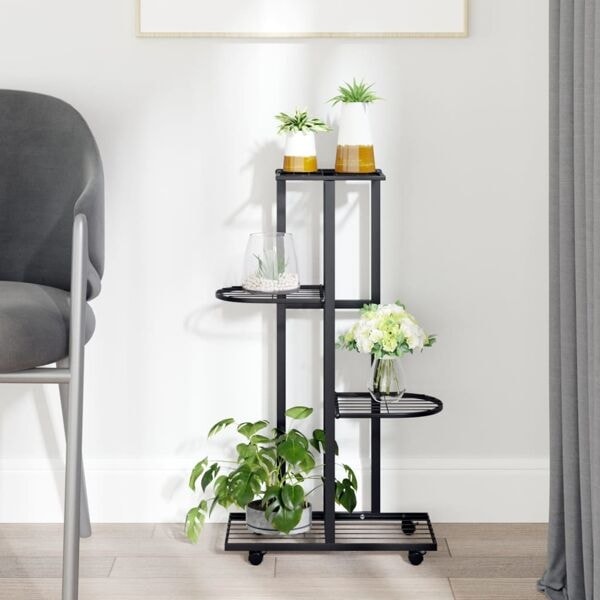 vidaXL Växtställ på hjul 4 hyllor 44x23x80 cm svart järn Svart