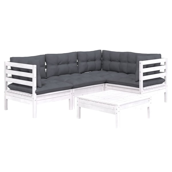 vidaXL Loungegrupp med dynor 5 delar vit massiv furu Vit