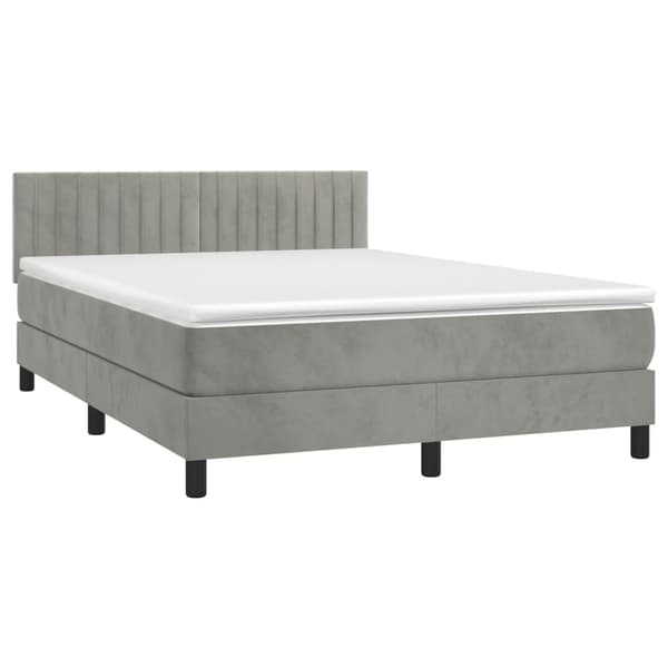 vidaXL Ramsäng med madrass ljusgrå 140x190 cm sammet Grå