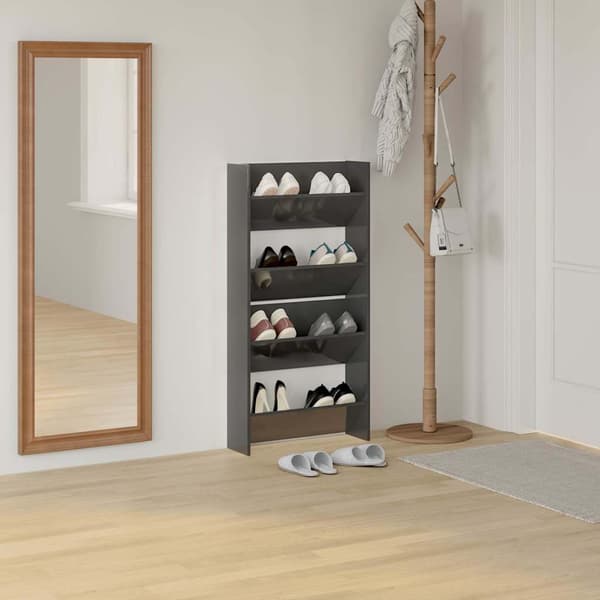 vidaXL Väggmonterat skoställ 2 st grå högglans 60x18x60 cm konstr trä grå