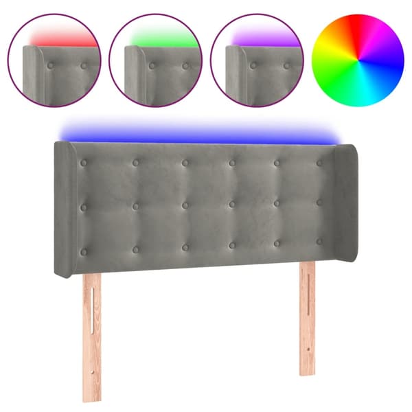 vidaXL Sänggavel LED ljusgrå 103x16x78/88 cm sammet Grå
