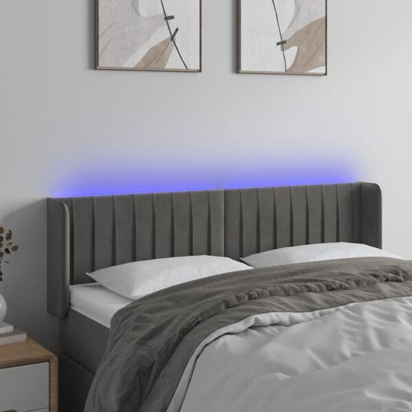 vidaXL Sänggavel LED mörkgrå 147x16x78/88 cm sammet Grå