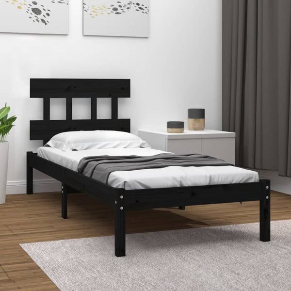 vidaXL Sängram svart massiv furu 75x190 cm Svart