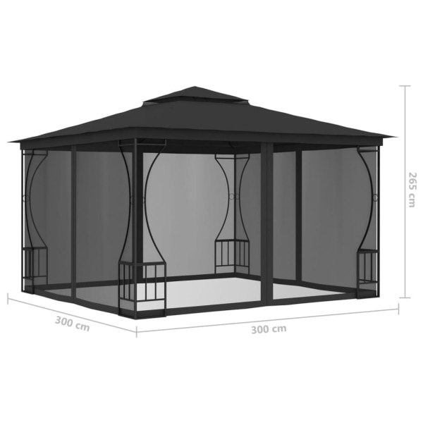 vidaXL Paviljong med nät 300x300x265 cm antracit Antracit