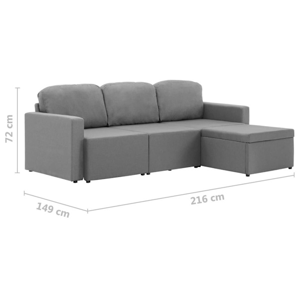 vidaXL Bäddsoffa modulär 3-sits ljusgrå tyg grå