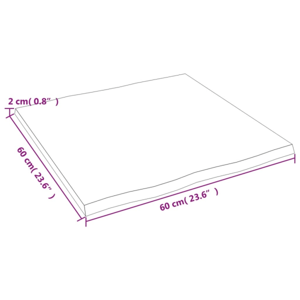 vidaXL Bordsskiva 60x60x2 cm obehandlad massiv ek levande kant Brun