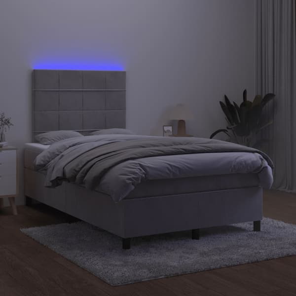 vidaXL Ramsäng med madrass & LED ljusgrå 120x190 cm sammet Grå
