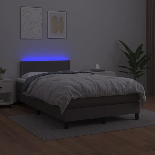 vidaXL Ramsäng med madrass & LED grå 120x200 cm konstläder Grå