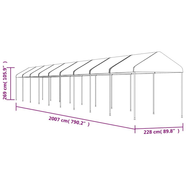 vidaXL Paviljong med tak vit 20,07x2,28x2,69 m polyeten Vit