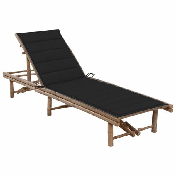 vidaXL Solsäng med dyna bambu Svart