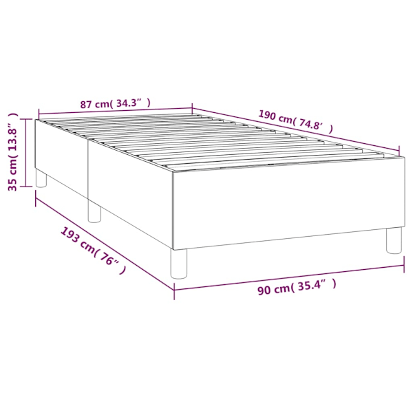 vidaXL Sängram utan madrass ljusgrå 90x190 cm sammet Grå