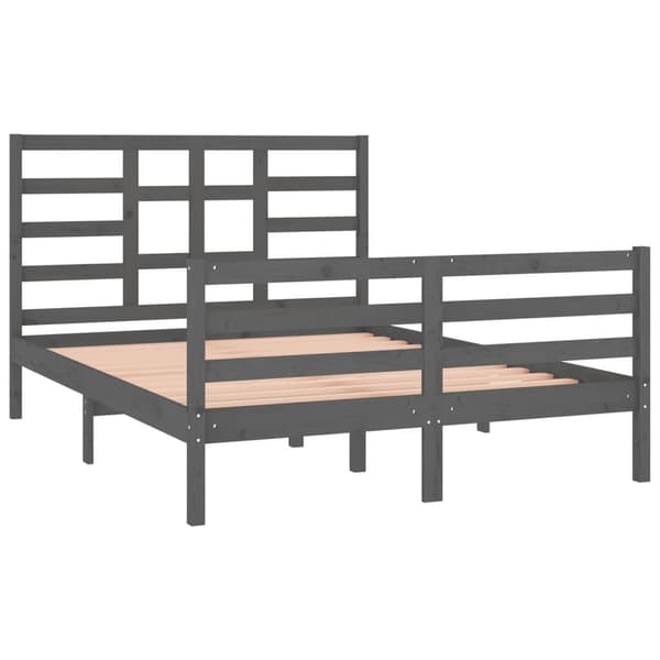 vidaXL Sängram grå massivt trä 135x190 cm Grå