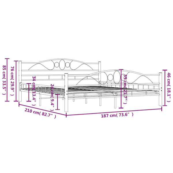vidaXL Sängram utan madrass svart stål 180x200 cm Svart