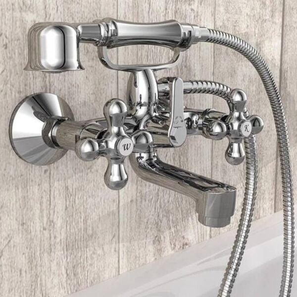 SCHÜTTE Badkarsblandare med handdusch 2-grepp ELK krom Silver