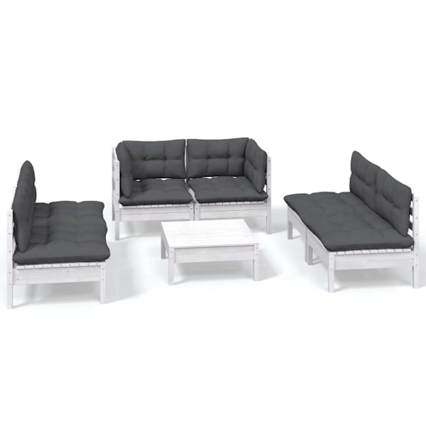 vidaXL Loungegrupp med dynor 7 delar massiv furu Vit