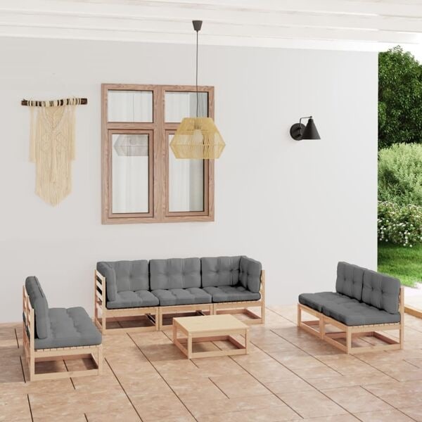 vidaXL Loungegrupp med dynor 8 delar massiv furu grå