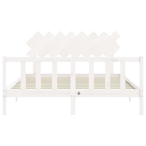 vidaXL Sängram med huvudgavel vit 160x200 cm massivt trä Vit