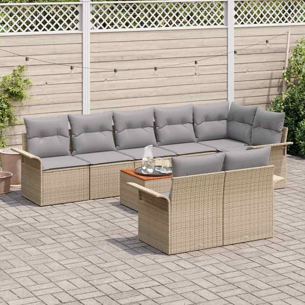 vidaXL Trädgårdsoffset 9 st Beige konstrotting Beige