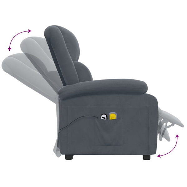 vidaXL Elektrisk massagefåtölj mörkgrå sammet Grå