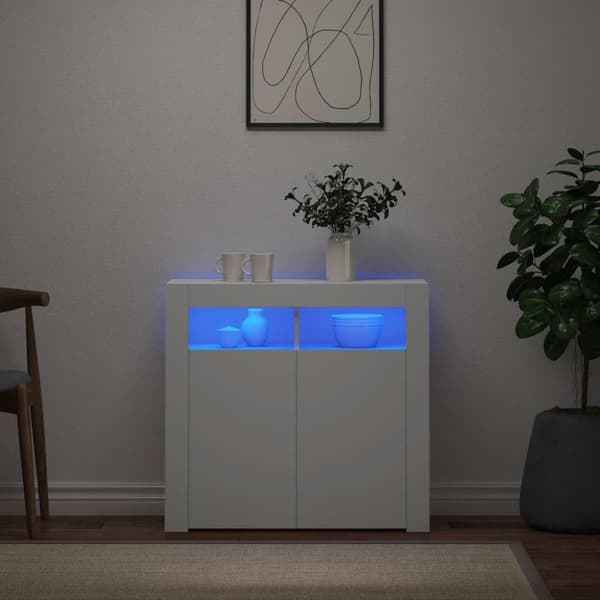 vidaXL Skänk med LED-belysning vit 80x35x75 cm Vit