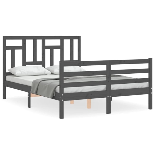 vidaXL Sängram med huvudgavel grå 140x190 cm massivt trä Grå