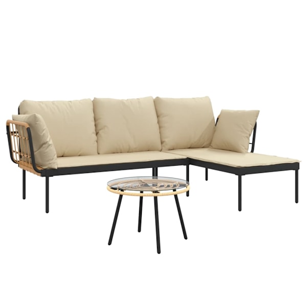 vidaXL Loungegrupp för trädgården med beige dynor 3 delar konstrotting Antracit