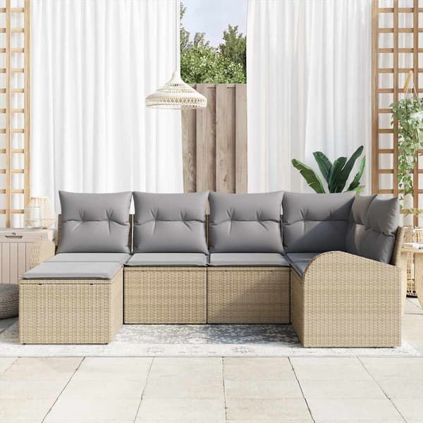 vidaXL Trädgårdsoffset 6 st Beige konstrotting Beige