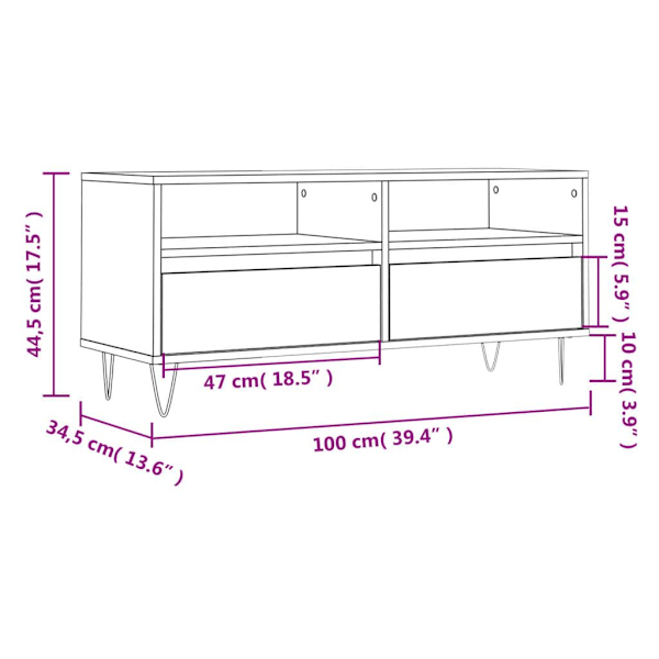 vidaXL Tv-bänk rökfärgad ek 100x34,5x44,5 cm konstruerat trä Brun