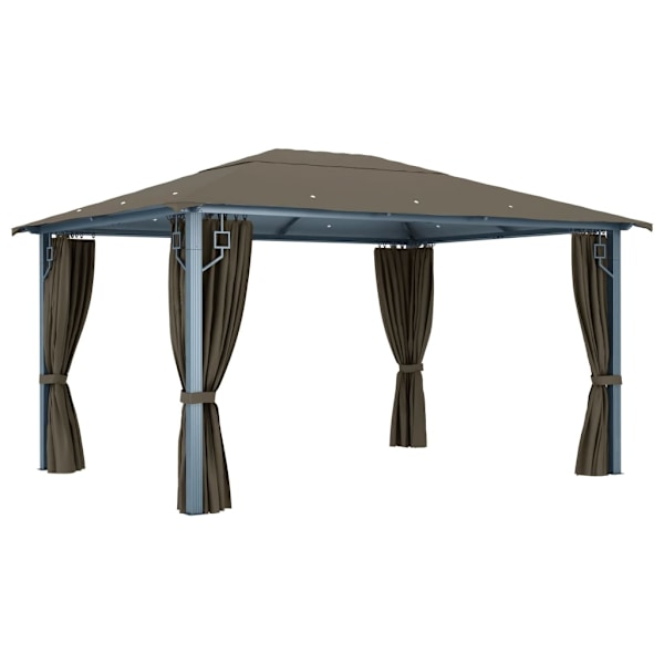 vidaXL Paviljong med gardin & ljusslinga LED 4x3m taupe aluminium Taupe