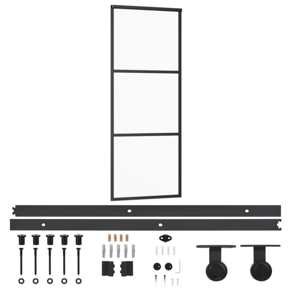 vidaXL Skjutdörr med beslagset ESG glas och aluminium 76x205 cm Svart