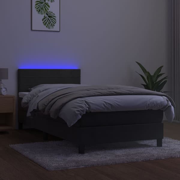 vidaXL Ramsäng med madrass & LED mörkgrå 90x190 cm sammet Grå