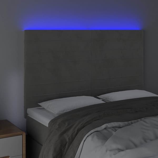 vidaXL Sänggavel LED ljusgrå 144x5x118/128 cm sammet Grå